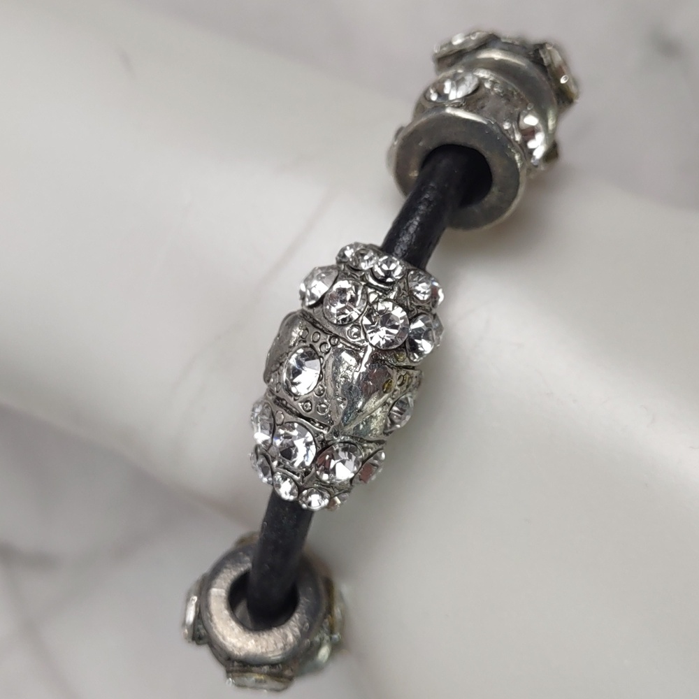 Rodrigo Otazu Swarovski Crystal Slide Charm Leather Bracelet